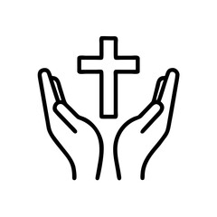 Obraz premium Open hands holding a cross icon on transparent background, concept of Easter 