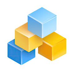 Fototapeta premium Isometric view of a stack of four brightly colored, transparent cubes arranged against a black background