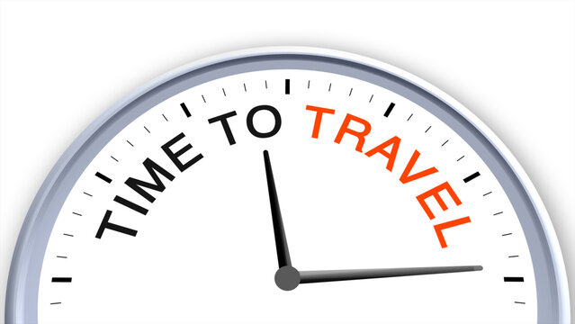 Time to travel concept illustrated on a clock, symbolizing adventure, journey, exploration, planning, and excitement, capturing the spirit of discovery and the start of new experiences