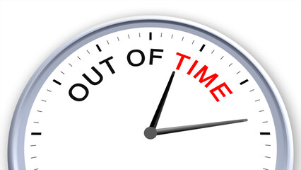 Out of time concept illustrated on a clock, symbolizing urgency, deadline, time pressure, stress, and productivity, capturing the tension of running out of time with a clean minimal design