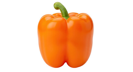 Isolated orange bell pepper with a green stem, a fresh vegetable on a clean backdrop