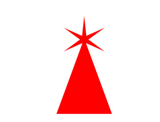 A stylized red starburst atop a red triangle, symbolizing a beacon, a guiding light, or a festive decoration, isolated on transparent background