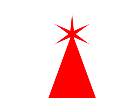 A stylized red starburst atop a red triangle, symbolizing a beacon, a guiding light, or a festive decoration, isolated on transparent background