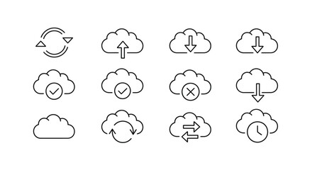 Cloud computing line icons set isolated on white background vector illustration
