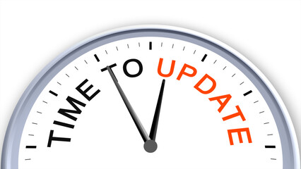 Time to update concept illustrated on a clock, symbolizing progress, improvement, change, and productivity, capturing the importance of updating tasks or routines with a clean minimal design