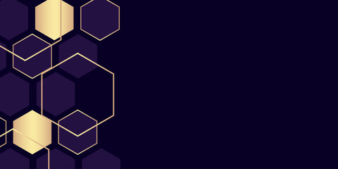 Dark purple abstract background with luxurious hexagonal shapes and golden lines. Golden hexagon style background concept for posters, flyers, banners, brochures and covers. VOL. 2