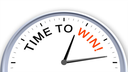 Time to win concept illustrated on a clock, symbolizing ambition, achievement, focus, determination, and productivity, capturing the drive to succeed with a clean minimal illustrative design