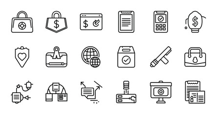 Business and finance icons set, outline symbols isolated on white background