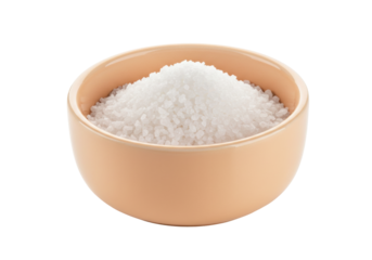Isolated bowl full of salt crystals or bath salts on plain backdrop ready for food concepts