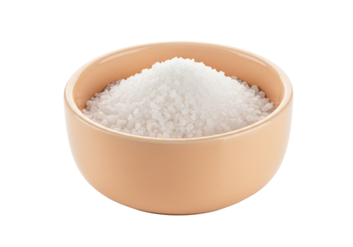 Isolated bowl full of salt crystals or bath salts on plain backdrop ready for food concepts