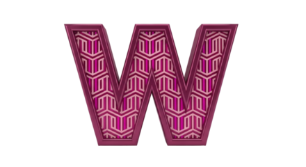 Isolated dimensional W with stylized pattern, alphabet and geometric details, 3D rendering