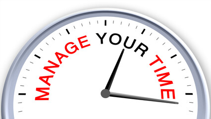 Manage your time concept illustrated on a clock, symbolizing organization, productivity, planning, focus, and efficiency, capturing the importance of time management with a clean minimal design