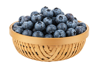 Isolated basketful of ripe blueberries for summer dessert or a healthy vegan snack diet