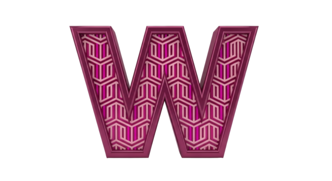 Isolated dimensional W with stylized pattern, alphabet and geometric details, 3D rendering