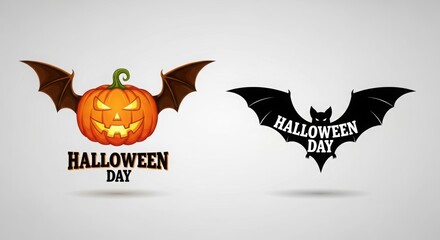 Illustration of halloween day pumpkin and bat isolated on white background
