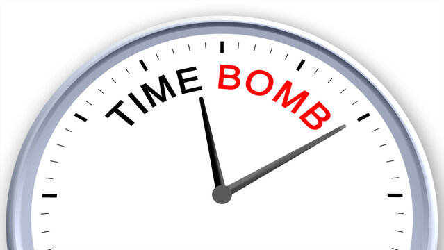 Time bomb concept illustrated on a clock, symbolizing urgency, countdown, danger, tension, and alertness, capturing the critical moments before an event with a clean minimal illustrative design