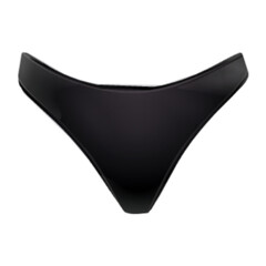 A sleek black bikini bottom with a flattering highcut design, offering a minimalist and versatile option for any swimwear wardrobe, isolated on a clean transparent background
