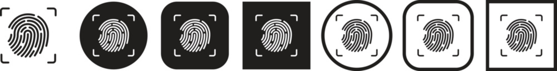 Fingerprint scan icon set, collection and group in flat and line style vector illustration, biometric security symbol bundle with identity, touch ID, login and authentication synonyms