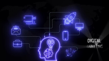 human brain, thinking about technology, Digital marketing and global business strategies displayed with modern technology , telecommunication user web, world map..  - Powered by Adobe