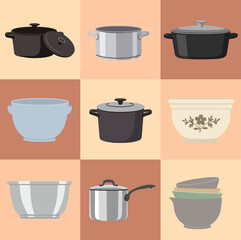 set illustration vector graphic of various types of pans