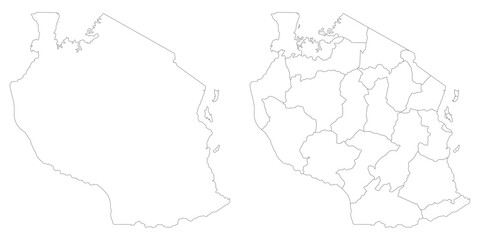 Tanzania map set. Map of Tanzania in set with white color