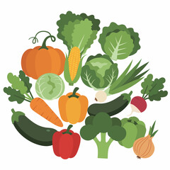 Fototapeta premium Flat Illustration Assortment of Fresh Vegetables and Food Ingredient Still Life