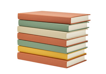 Isolated stack of seven colorful hardcover books, education literature, library concept