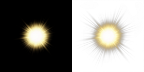 Bright glowing light burst overlay on black and white backgrounds, creating a dynamic visual effect for creative projects and enhancing design elements with vibrant illumination