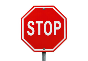 Isolated Red Stop Sign, Urban Roadside Signage, Traffic Control, Danger, Safety, Warning Symbol