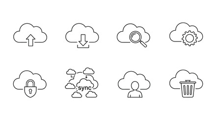 Fototapeta premium Set of cloud computing icons isolated on white background, vector illustration
