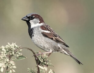 Fototapeta premium Bird perched on a branch with soft background in early morning light
