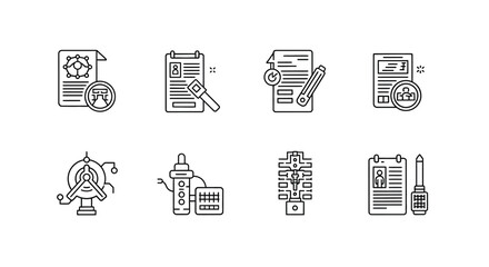 Set of document icons with various symbols isolated on white background