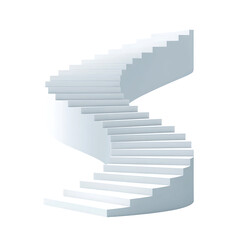 A digitally rendered spiral staircase with rounded edges, ascending against a black backdrop