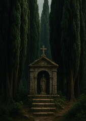 Fototapeta premium Mysterious forest stone monument wallpaper.