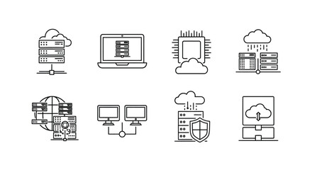 Cloud computing and network technology icons isolated on white background