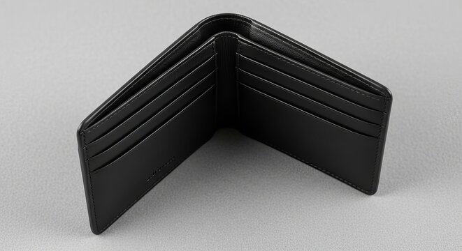 Black leather wallet money holder card holder fashion accessory style luxury minimalist design pocketbook billfold