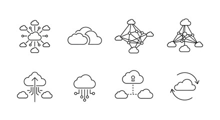 Cloud computing and networking icons isolated on white background for technology use