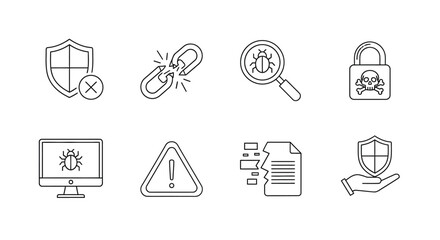 Set of cyber security linear icons isolated on white background, vector