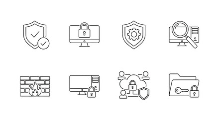 Cyber security icons isolated on white background
