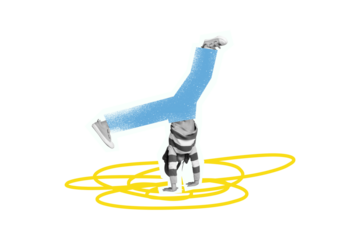 Composite photo collage of young girl athlete gymnast handstand acrobatics effort stamina sport isolated on painted background