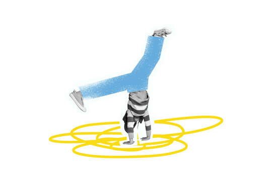 Composite photo collage of young girl athlete gymnast handstand acrobatics effort stamina sport isolated on painted background - Powered by Adobe