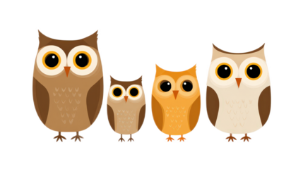 Cute and Simple Illustration of Small and Big Owls with Big Eyes and Expressions