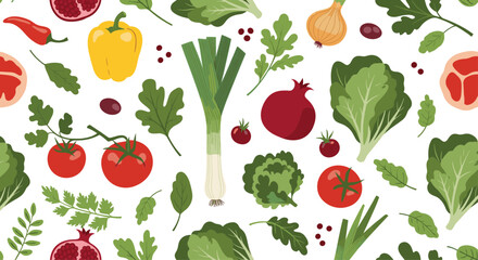 A vibrant assortment of fresh vegetables and fruits creating a healthy eating pattern.