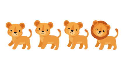 Naklejka premium Playful Set of Adorable Lion Cubs in Simple Cute Illustrative Poses