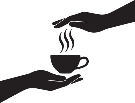 Sharing Coffee Cup Hands Offering Giving Service Help Support Gesture Friendship Minimalist Silhouette