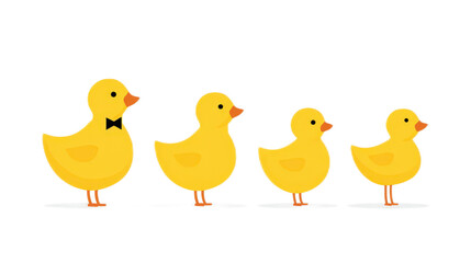 Cute Simple Set of Four Whole Body Ducks in Side View Cartoon Style