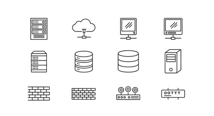 Network and server infrastructure icons isolated on white background