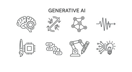 Generative ai icons set isolated on white background for artificial intelligence