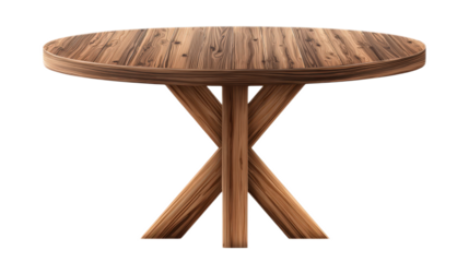 Realistic Round Wooden Dining Table Isolated on White Background for Interior Design