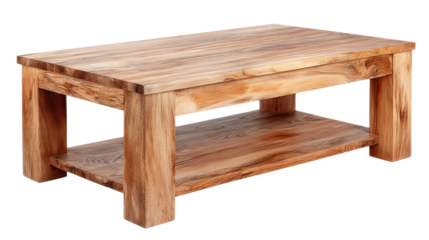 Realistic Wooden Rectangular Coffee Table with Shelf for Modern Living Spaces